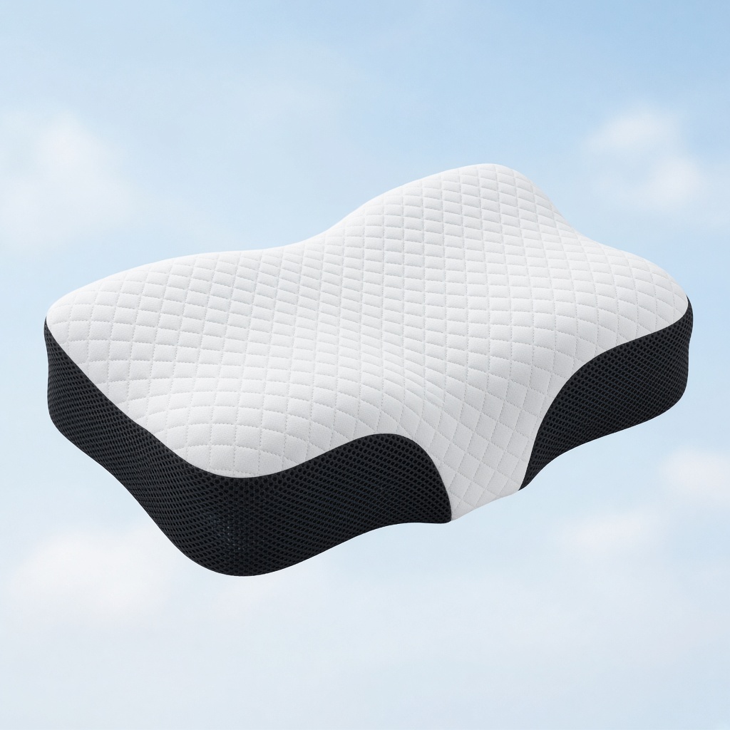 Almohada cervical blanca con laterales de malla negra